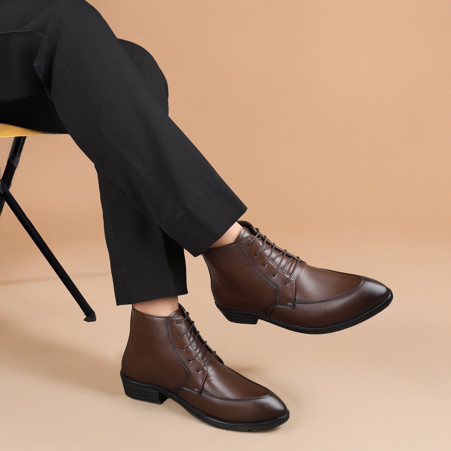 BAXXICO Mens Faux Leather Lace Up Ankle Boots with TPR Sole