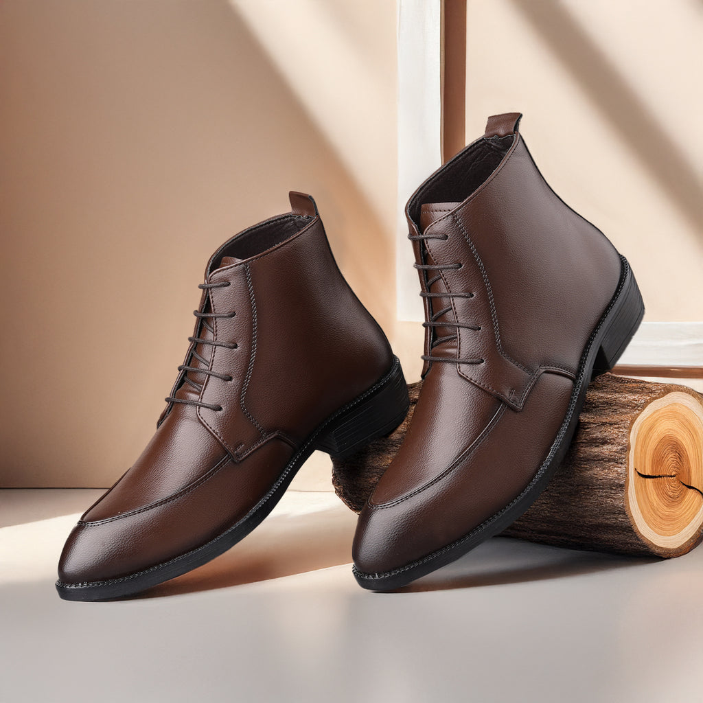 BAXXICO Mens Faux Leather Lace Up Ankle Boots with TPR Sole