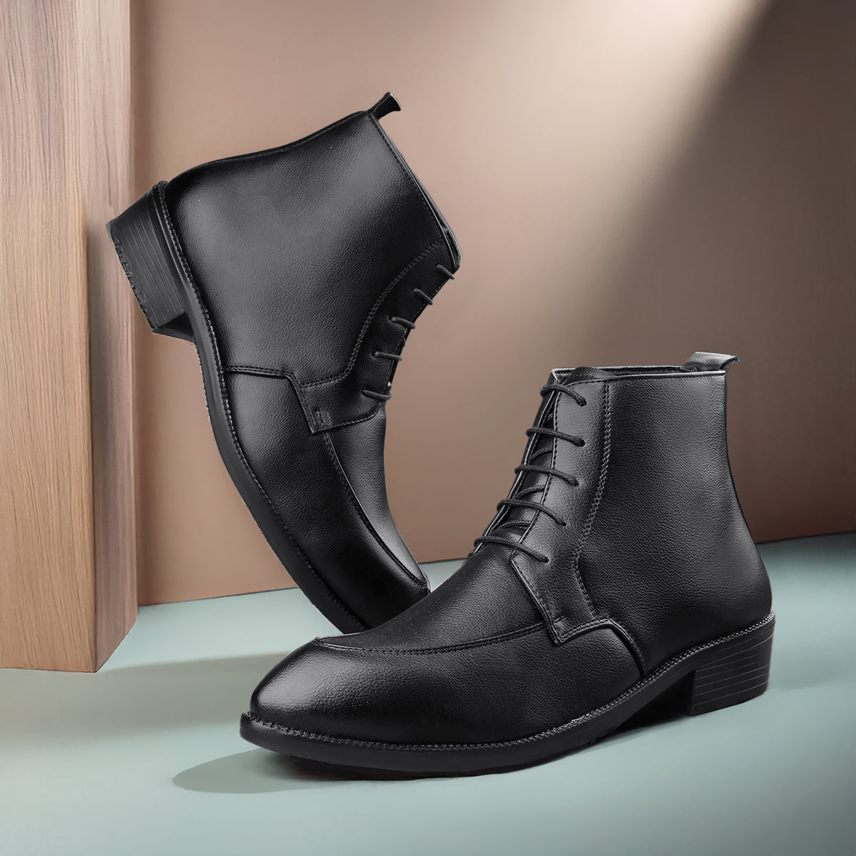 BAXXICO Mens Faux Leather Lace Up Ankle Boots with TPR Sole