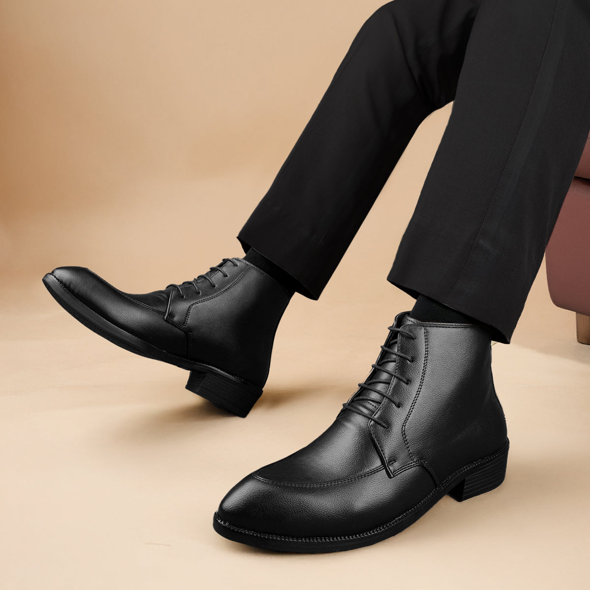 BAXXICO Mens Faux Leather Lace Up Ankle Boots with TPR Sole