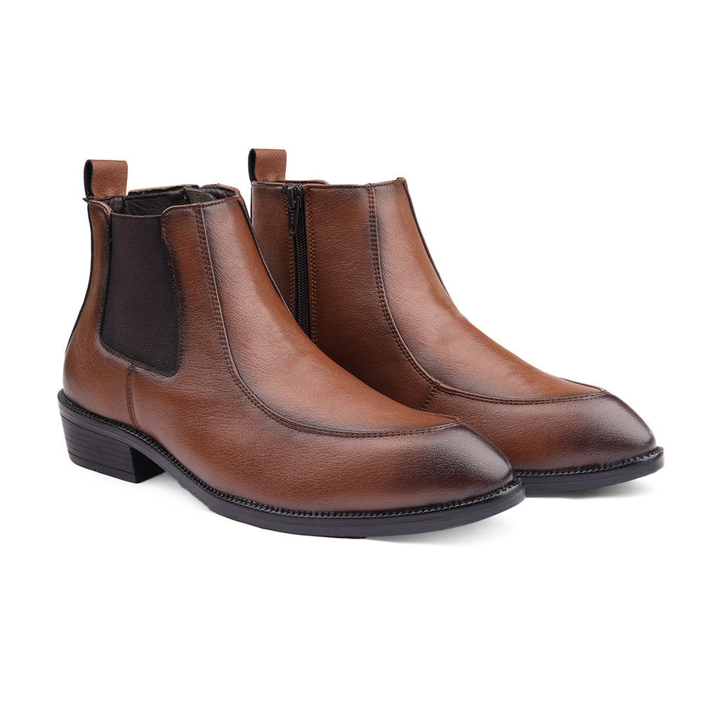 BAXXICO Men Faux Leather Chelsea Boots with Side Zipper and TPR Sole