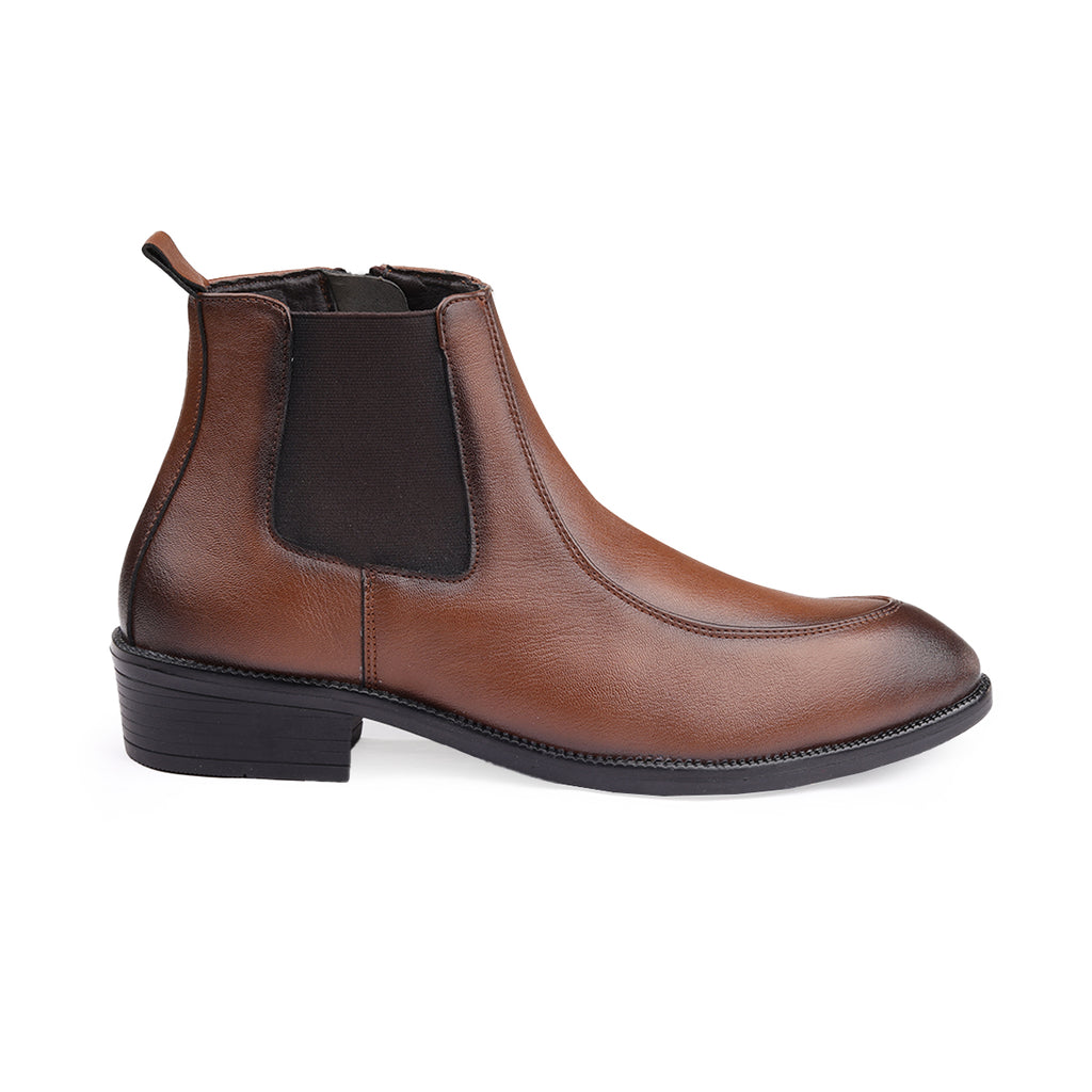 BAXXICO Men Faux Leather Chelsea Boots with Side Zipper and TPR Sole