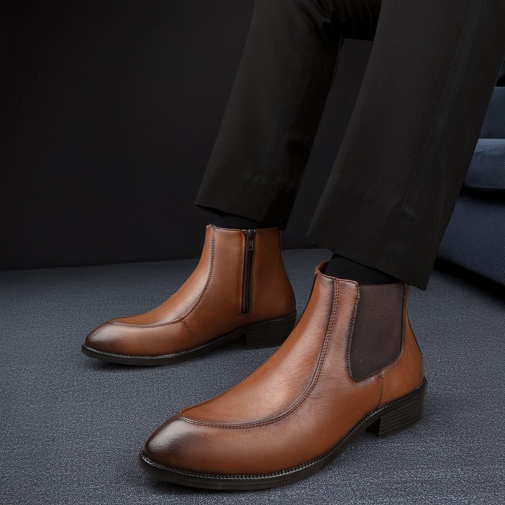 BAXXICO Men Faux Leather Chelsea Boots with Side Zipper and TPR Sole