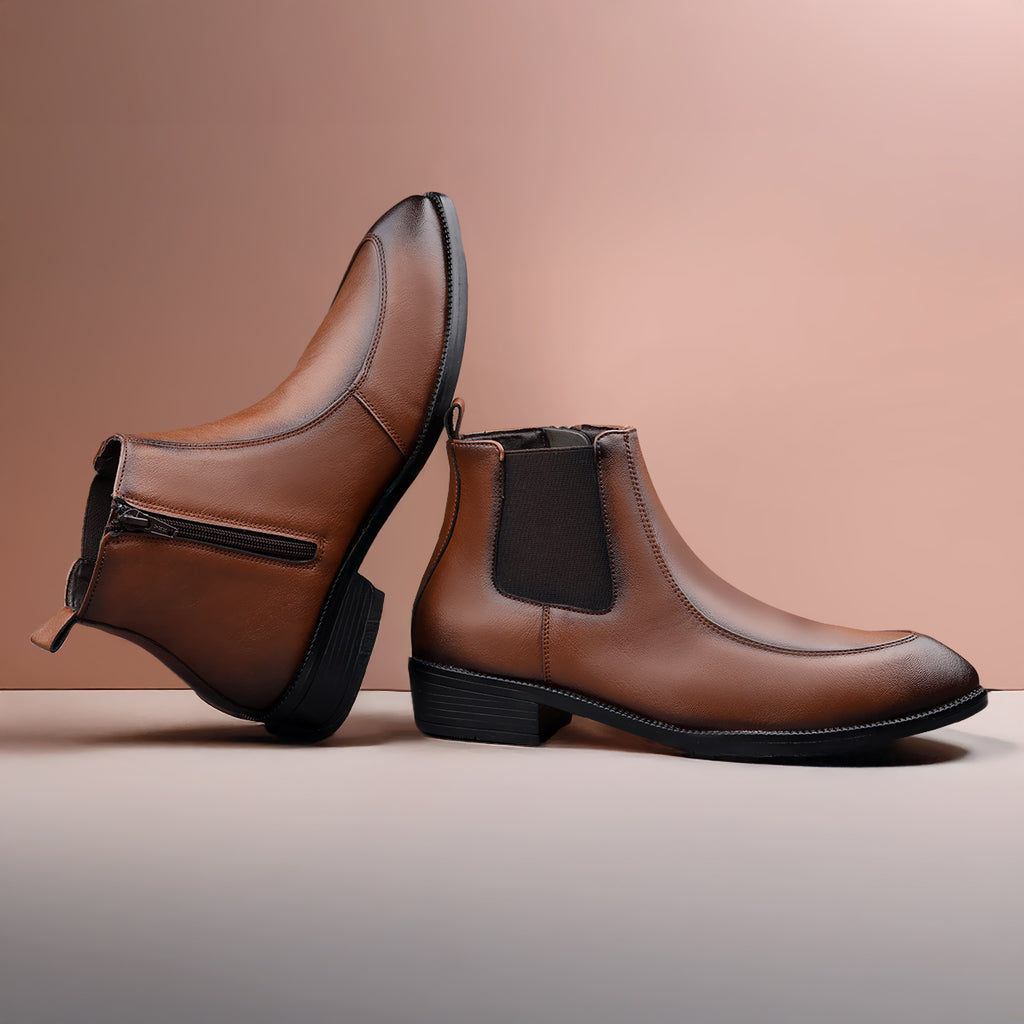 BAXXICO Men Faux Leather Chelsea Boots with Side Zipper and TPR Sole