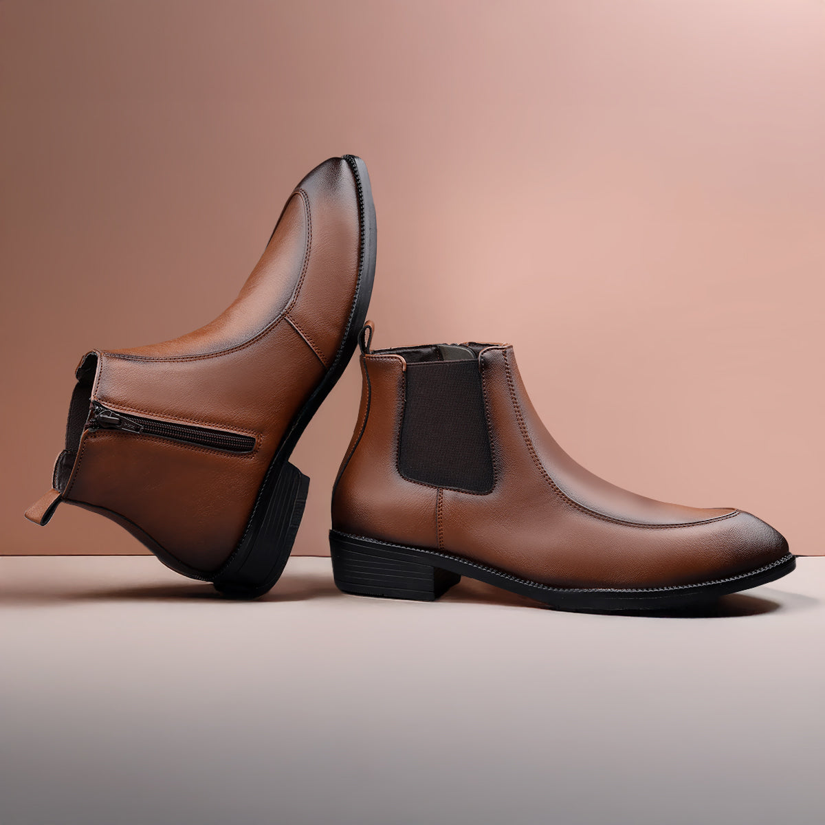 BAXXICO Men Faux Leather Chelsea Boots with Side Zipper and TPR Sole