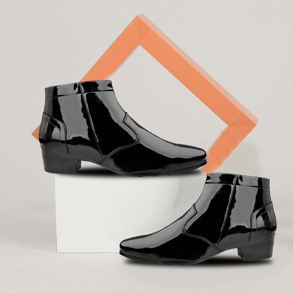 Mens Premium Gloss Chelsea Boots 2 inch Built in Elevator Lift