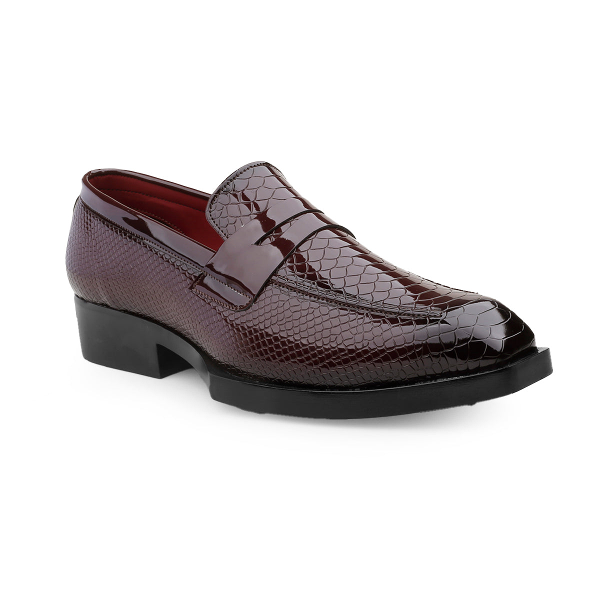 BAXXICO Premium Crocodile Texture Loafers with Elevated Heel Design