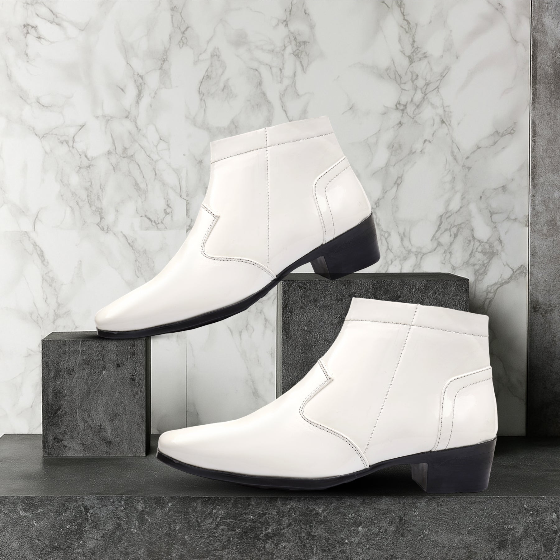 Mens Premium Gloss Chelsea Boots 2 inch Built in Elevator Lift