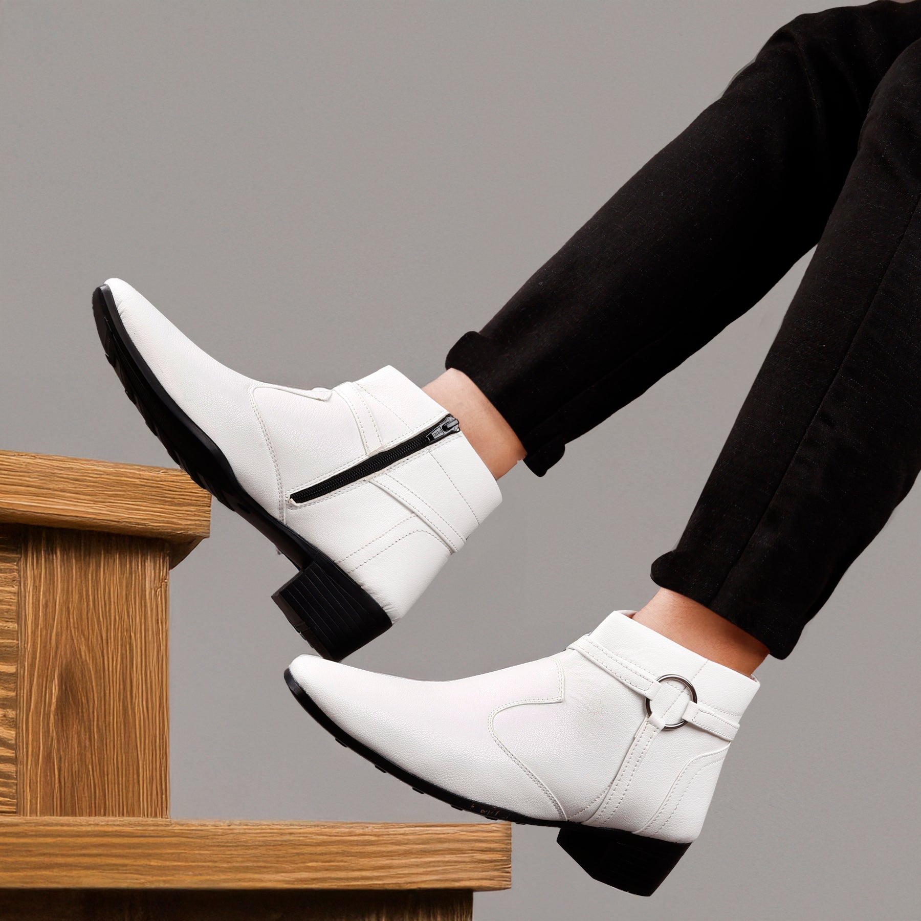 BAXXICO 2 Inch Height Increasing Office Wear Zipper and Buckle Boots