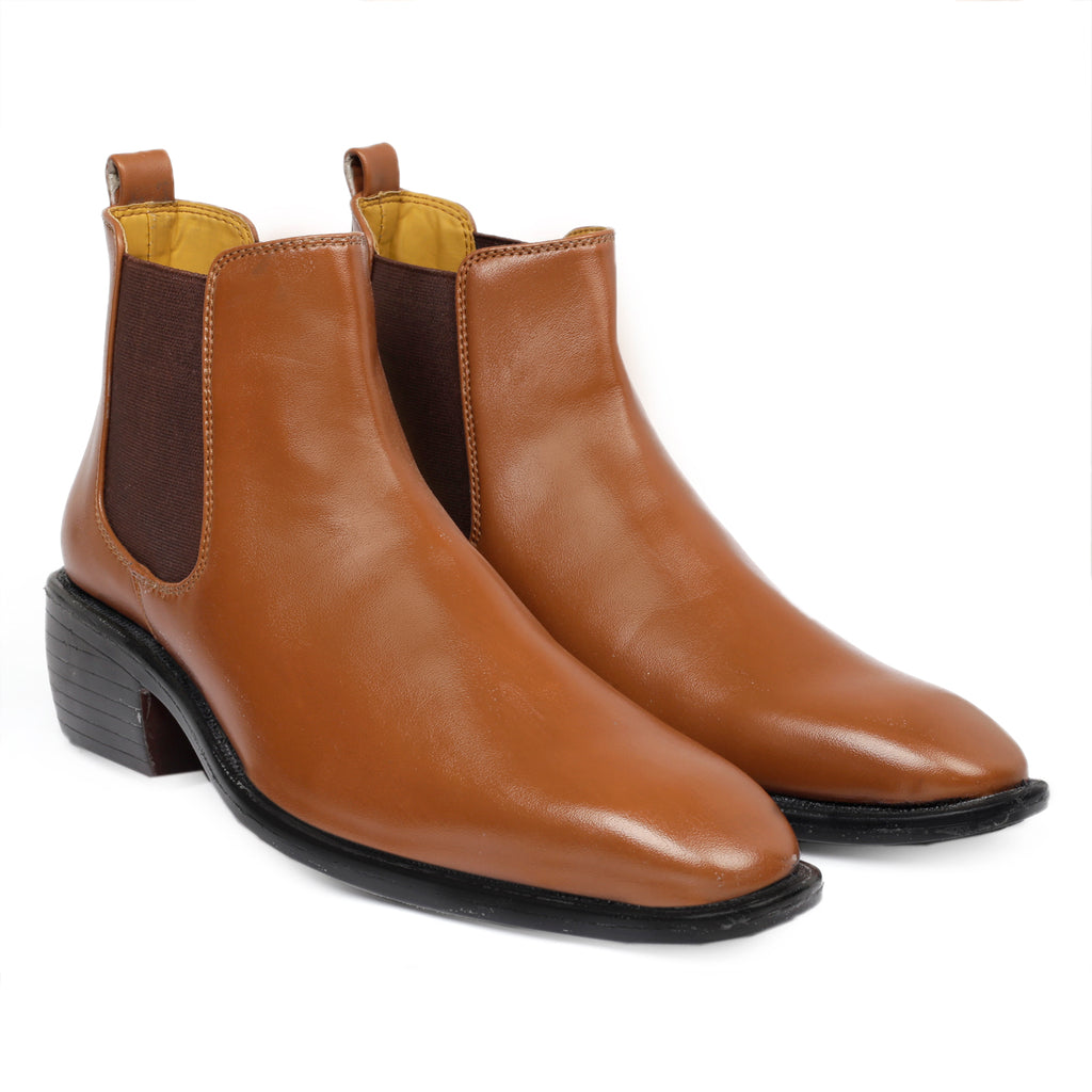BAXXICO 2 Inch Height Increasing Faux Vegan Leather Chelsea Boots for Men