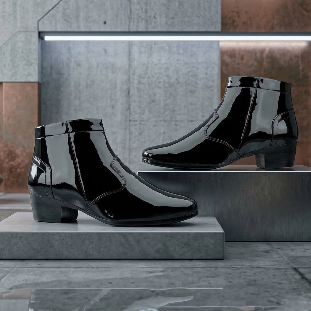 Mens Premium Gloss Chelsea Boots 2 inch Built in Elevator Lift