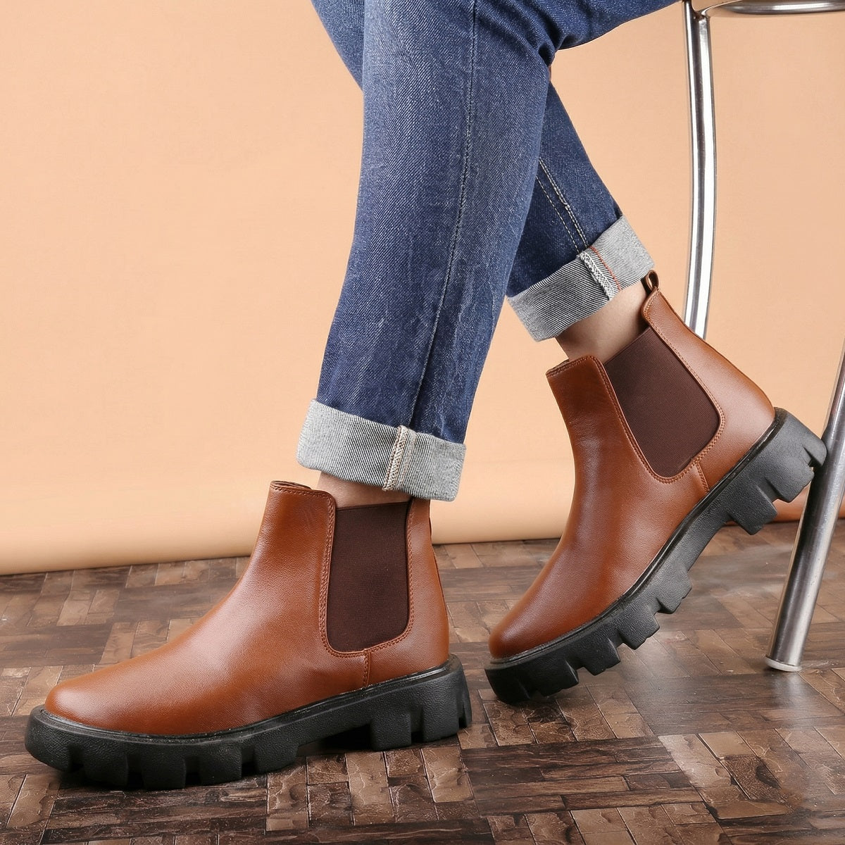 Baxxico Faux Vegan Leather Chelsea Ankle Slip on Boots for Men