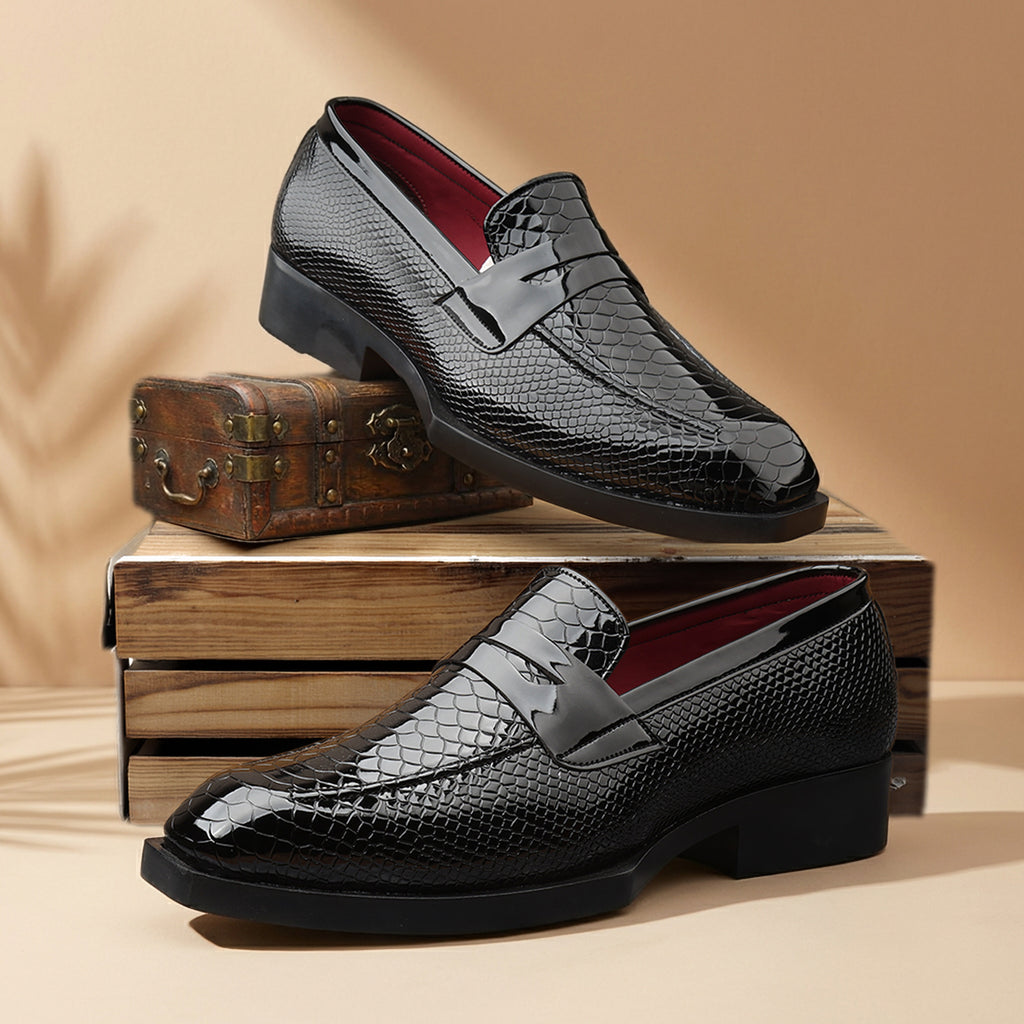 BAXXICO Premium Crocodile Texture Loafers with Elevated Heel Design