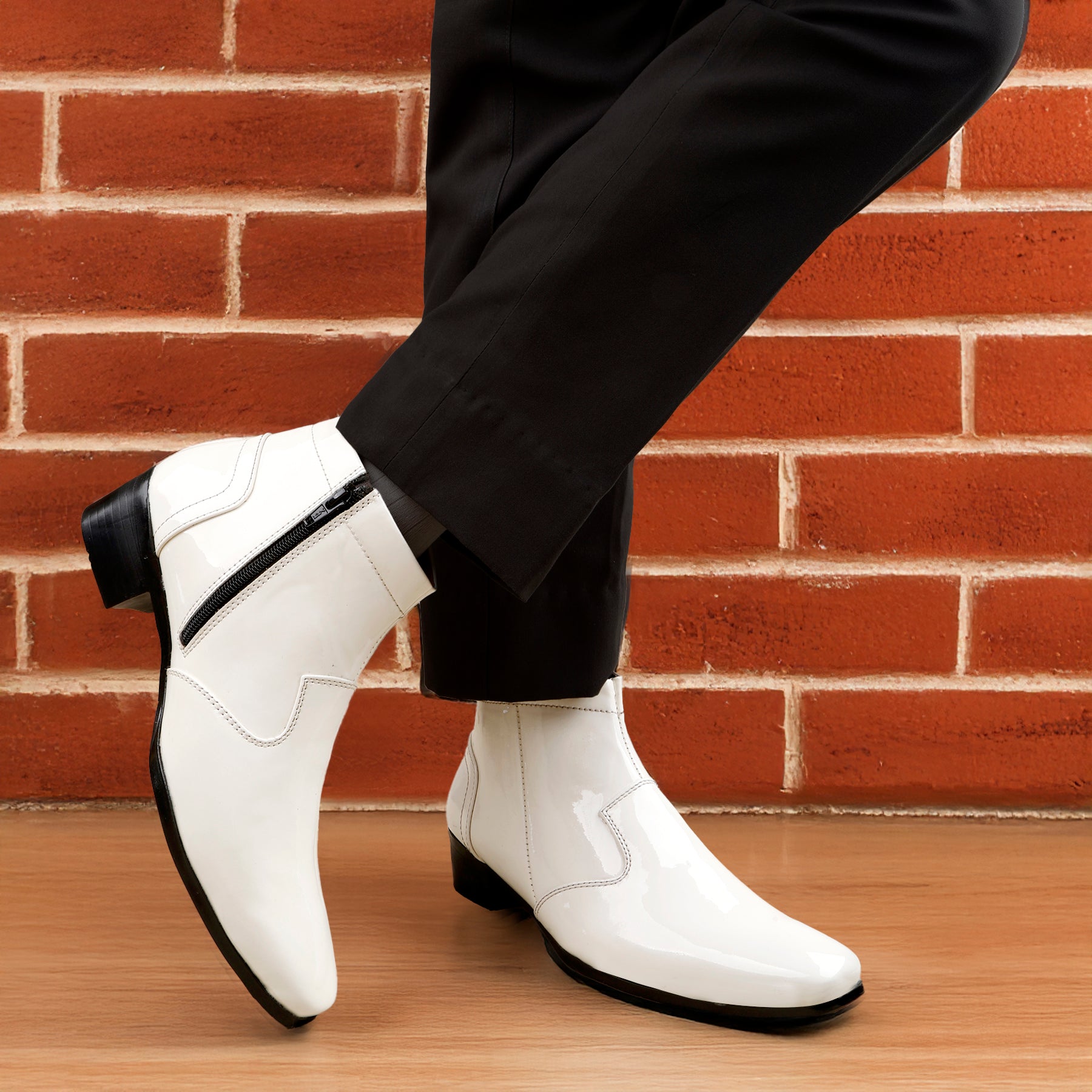 Mens Premium Gloss Chelsea Boots 2 inch Built in Elevator Lift