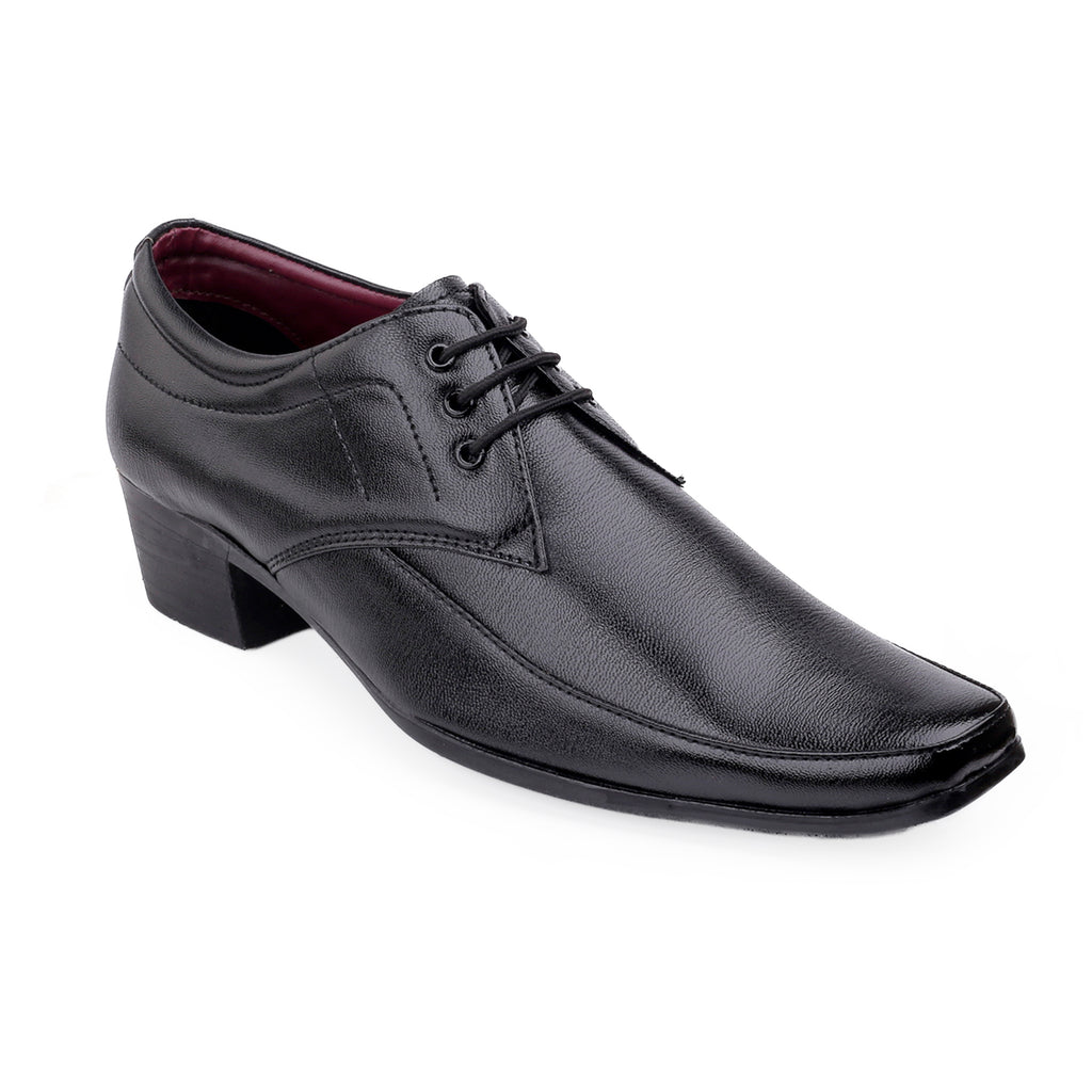 Mens Height Increasing Faux Upper Formal Derby Black Lace Up Shoes