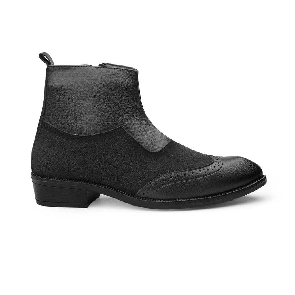 BAXXICO Luxury Elevated Heel Boots with Classic Brogue Texture Finish