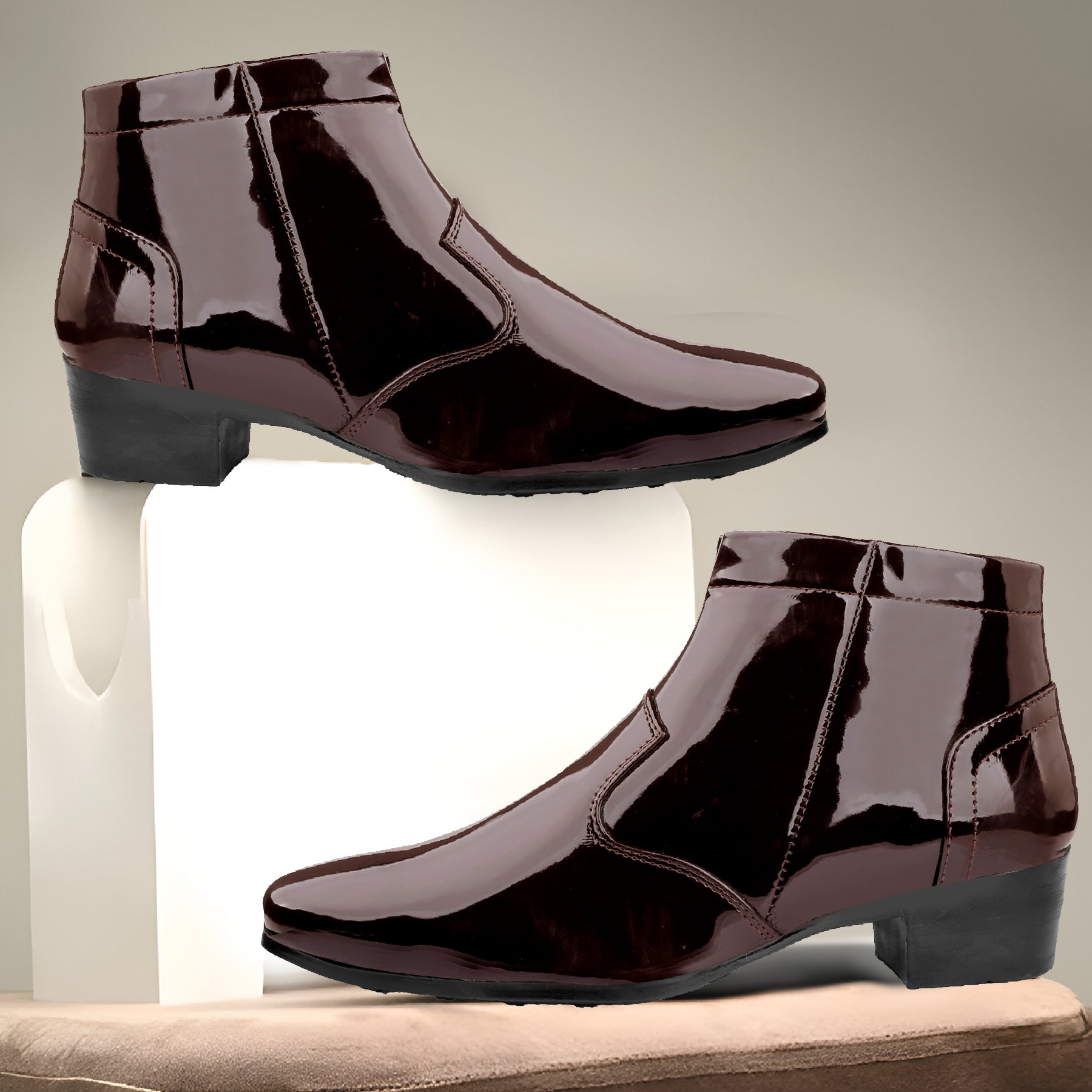 Mens Premium Gloss Chelsea Boots 2 inch Built in Elevator Lift