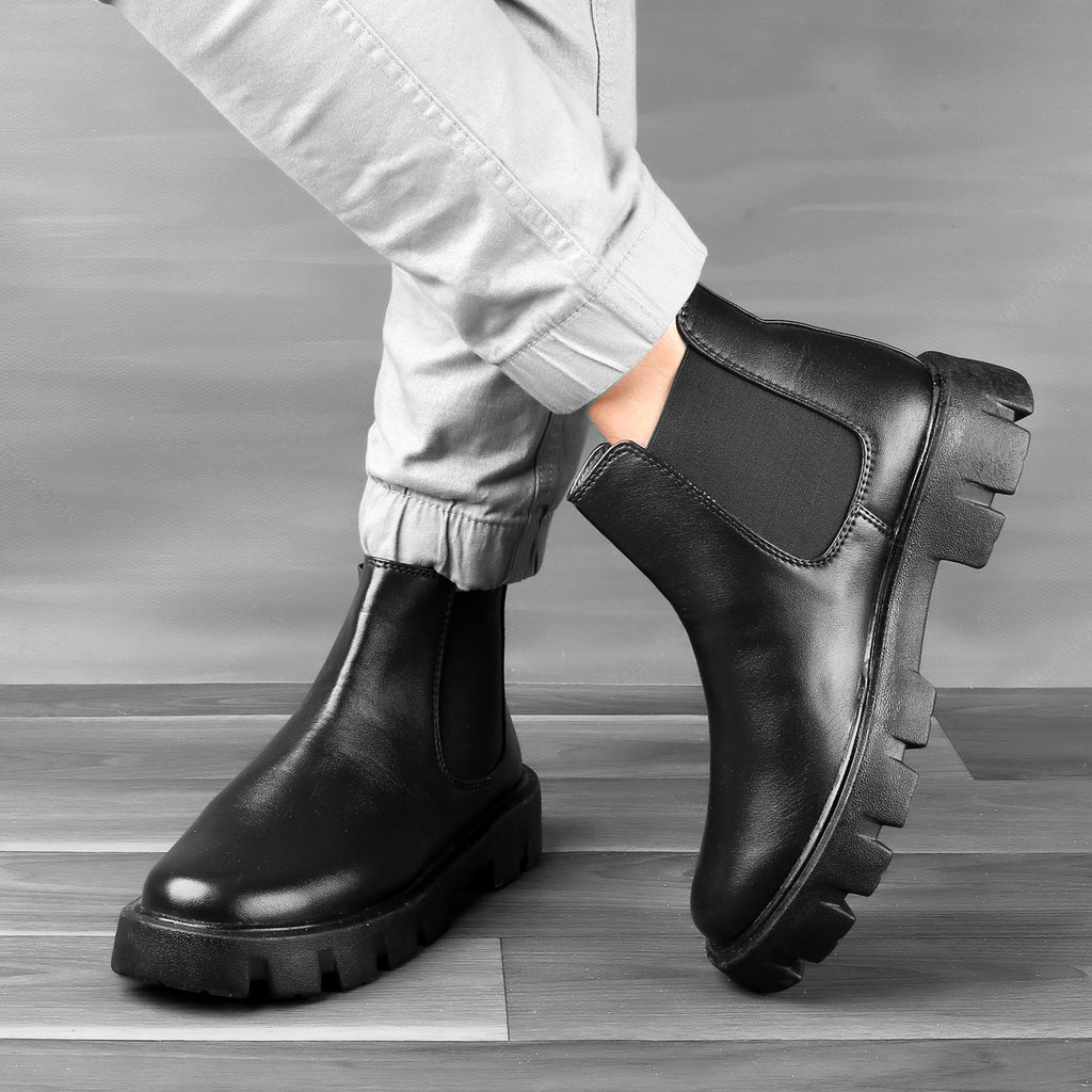 Baxxico Faux Vegan Leather Chelsea Ankle Slip on Boots for Men