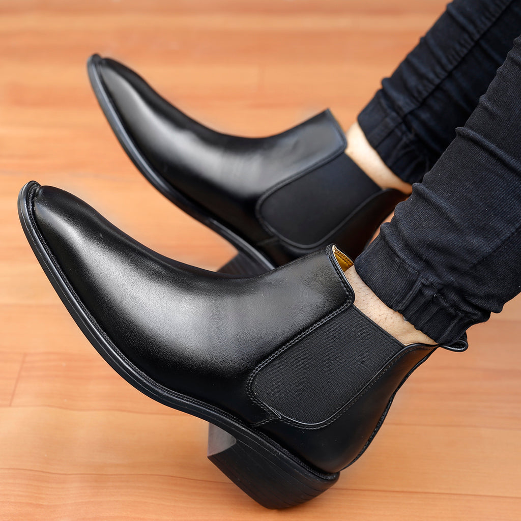 BAXXICO 2 Inch Height Increasing Faux Vegan Leather Chelsea Boots for Men