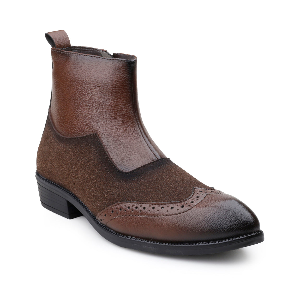 BAXXICO Luxury Elevated Heel Boots with Classic Brogue Texture Finish