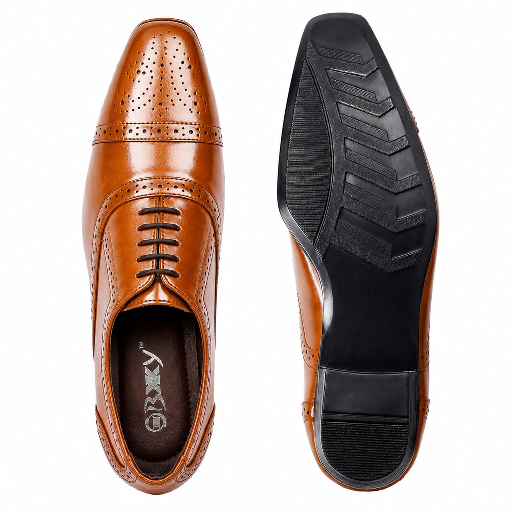 BAXXICO Mens Faux Vegan Leather Oxford Semi Brogue Formal Lace Up Shoes
