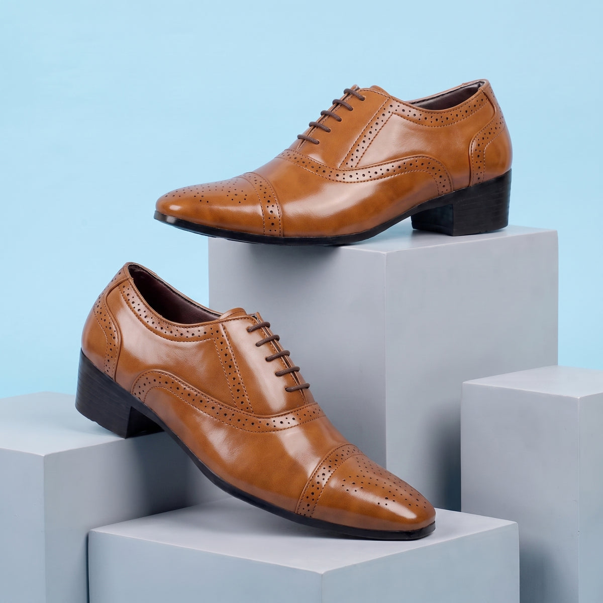 BAXXICO Mens Faux Vegan Leather Oxford Semi Brogue Formal Lace Up Shoes