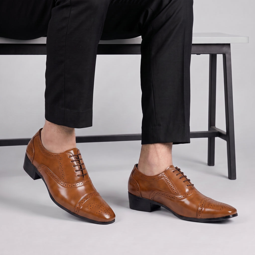 BAXXICO Mens Faux Vegan Leather Oxford Semi Brogue Formal Lace Up Shoes