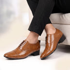 BAXXICO Mens Faux Vegan Leather Oxford Semi Brogue Formal Lace Up Shoes