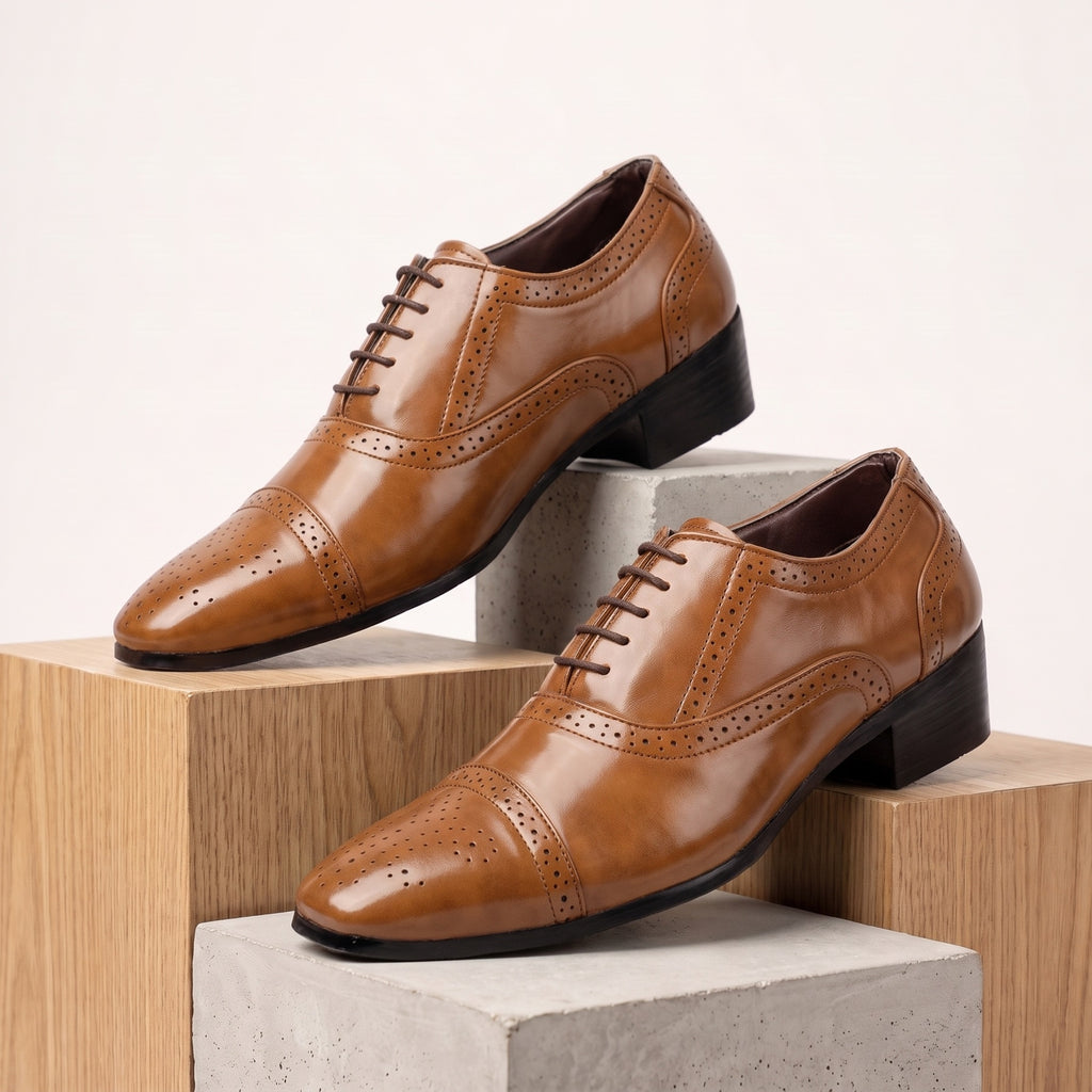 BAXXICO Mens Faux Vegan Leather Oxford Semi Brogue Formal Lace Up Shoes