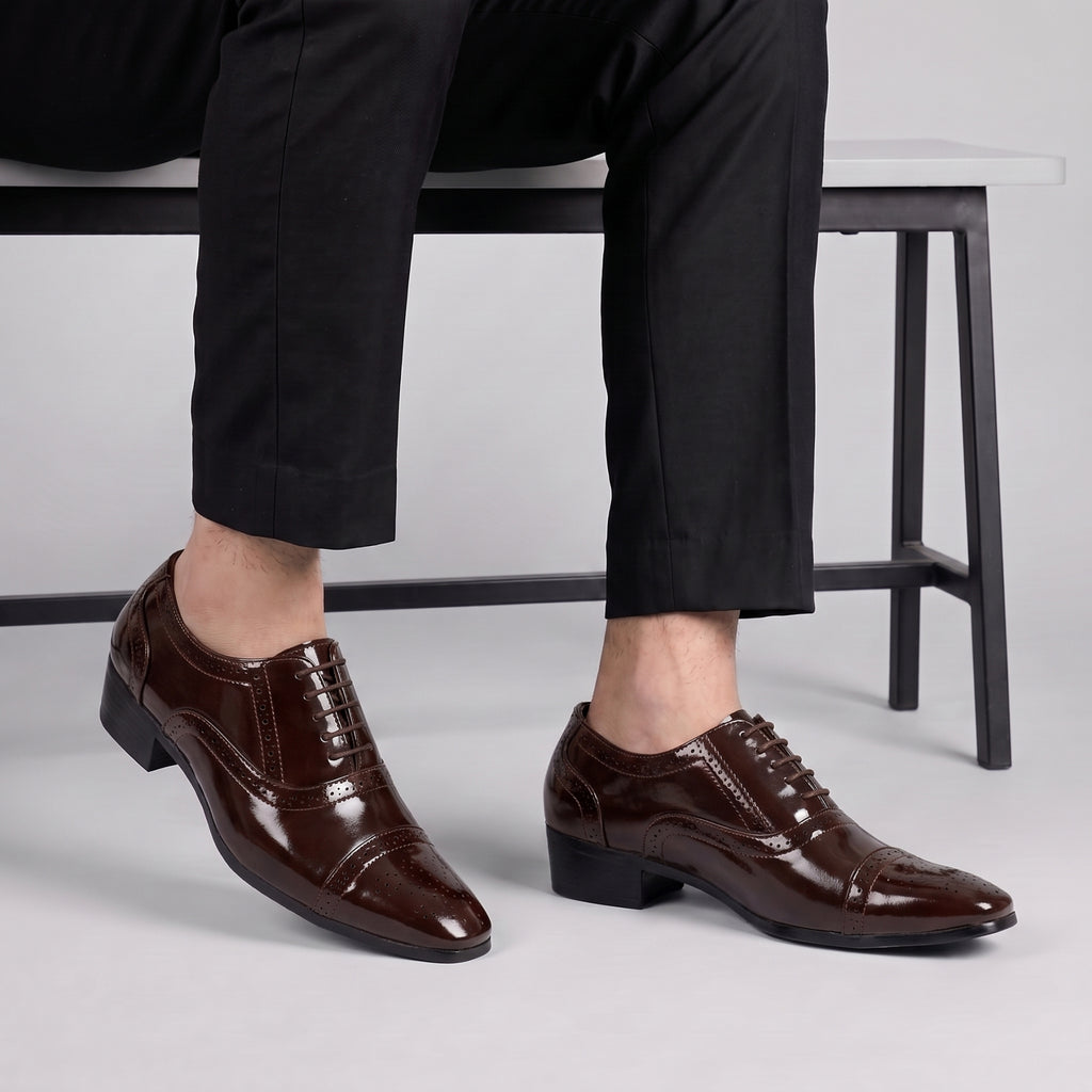 BAXXICO Mens Faux Vegan Leather Oxford Semi Brogue Formal Lace Up Shoes