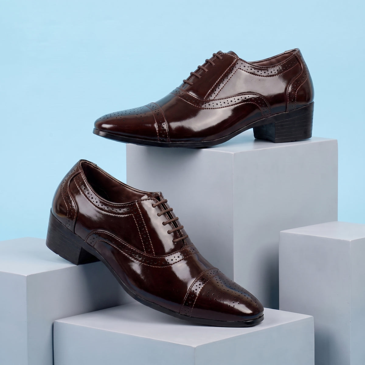 BAXXICO Mens Faux Vegan Leather Oxford Semi Brogue Formal Lace Up Shoes