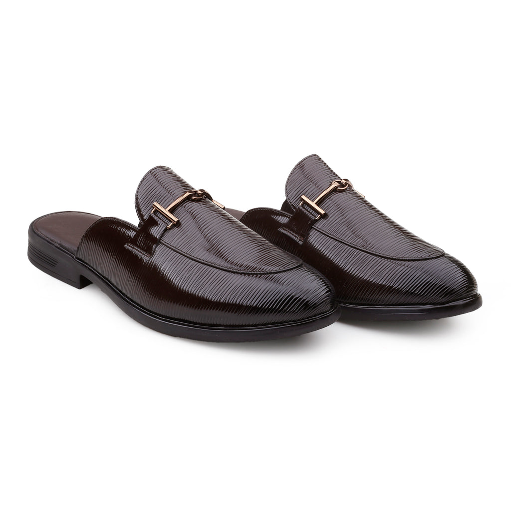 BAXXICO Mens Premium Textured Back Open Mule Loafers