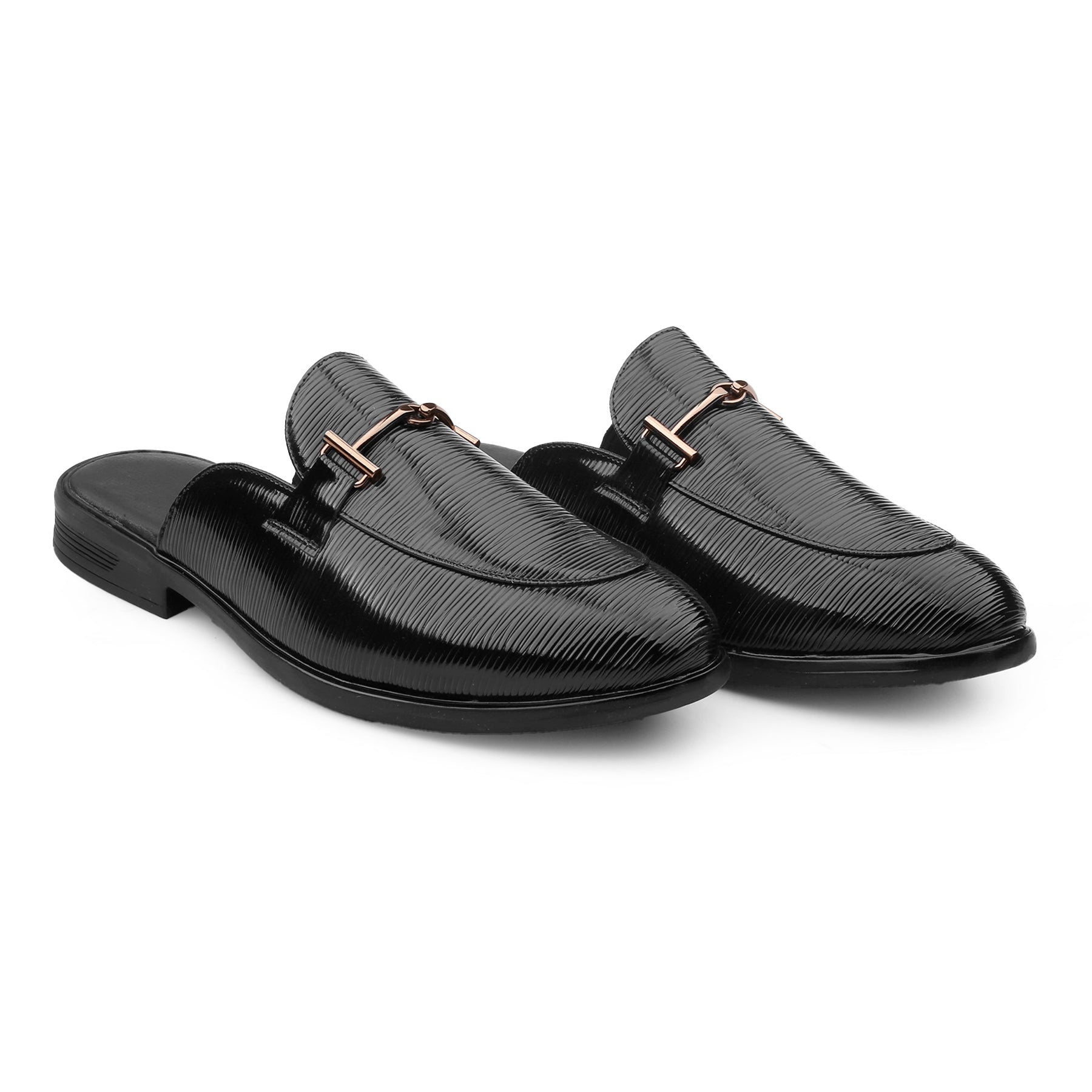 BAXXICO Mens Premium Textured Back Open Mule Loafers