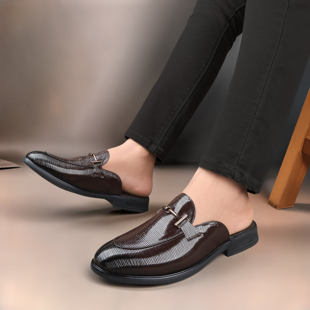 BAXXICO Mens Premium Textured Back Open Mule Loafers