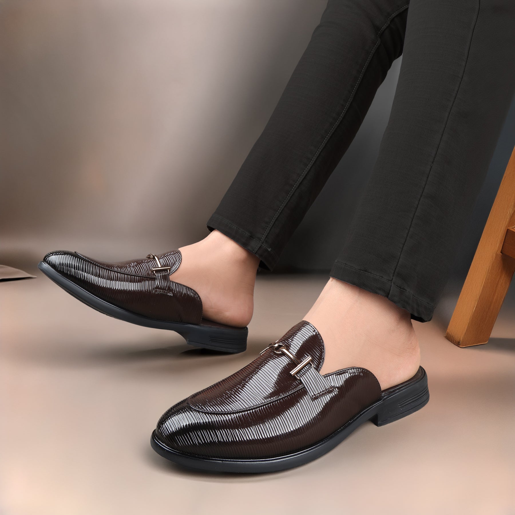 BAXXICO Mens Premium Textured Back Open Mule Loafers