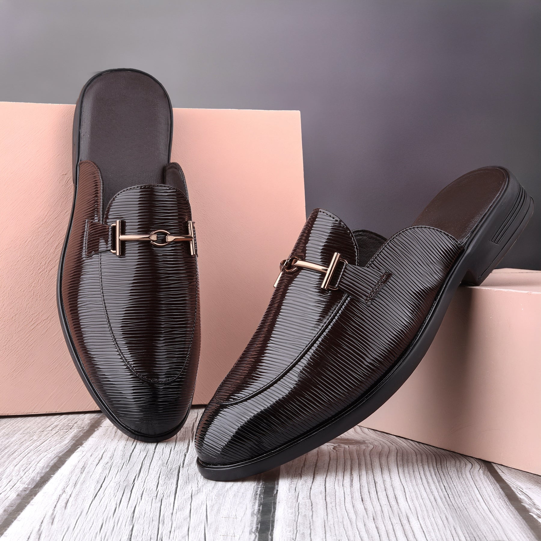 BAXXICO Mens Premium Textured Back Open Mule Loafers