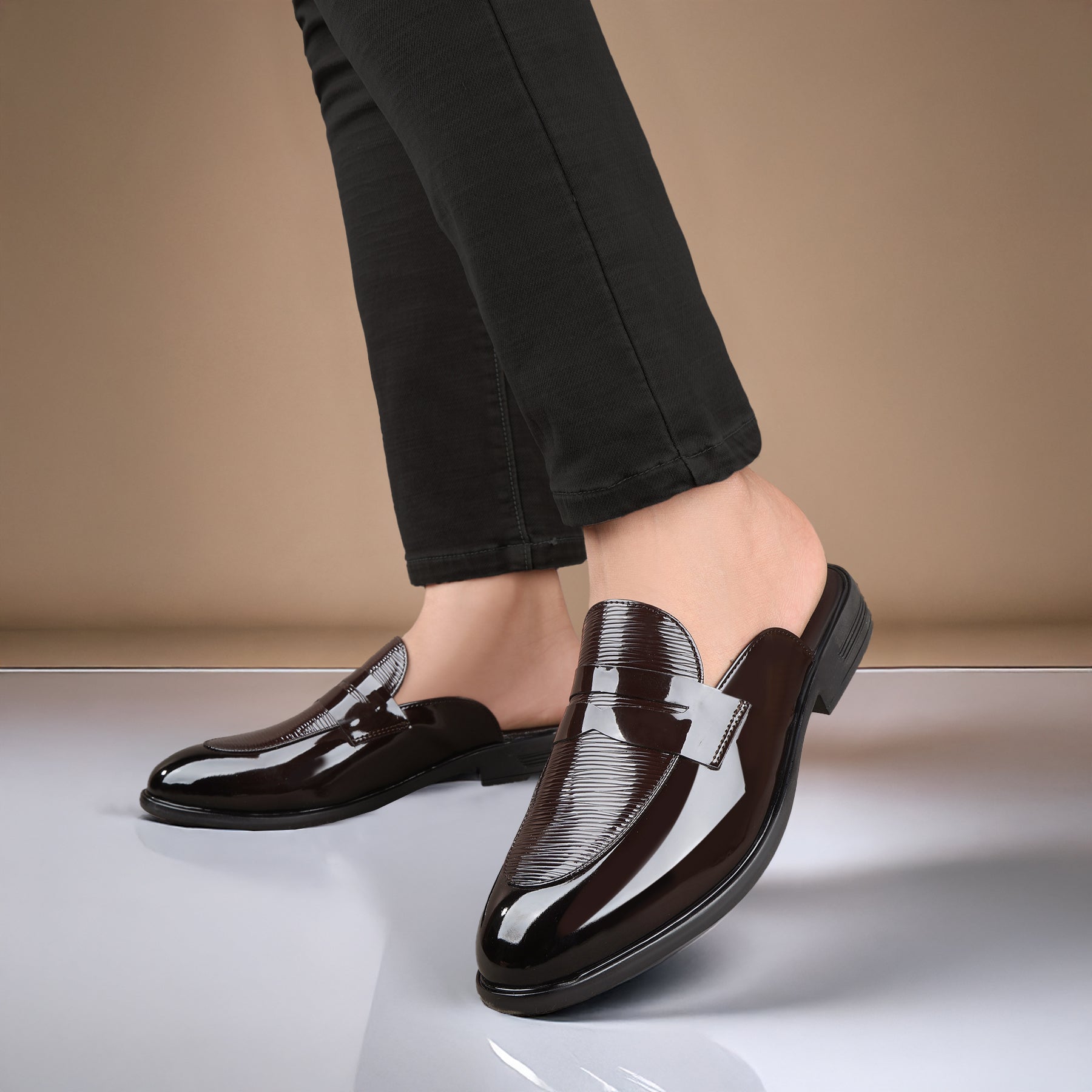 BAXXICO Luxury Patent Slip On Mule for Men