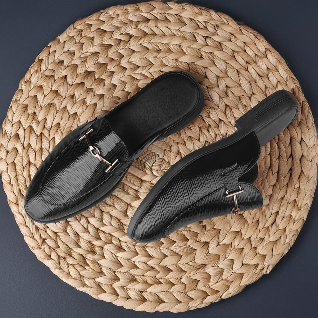 BAXXICO Mens Premium Textured Back Open Mule Loafers