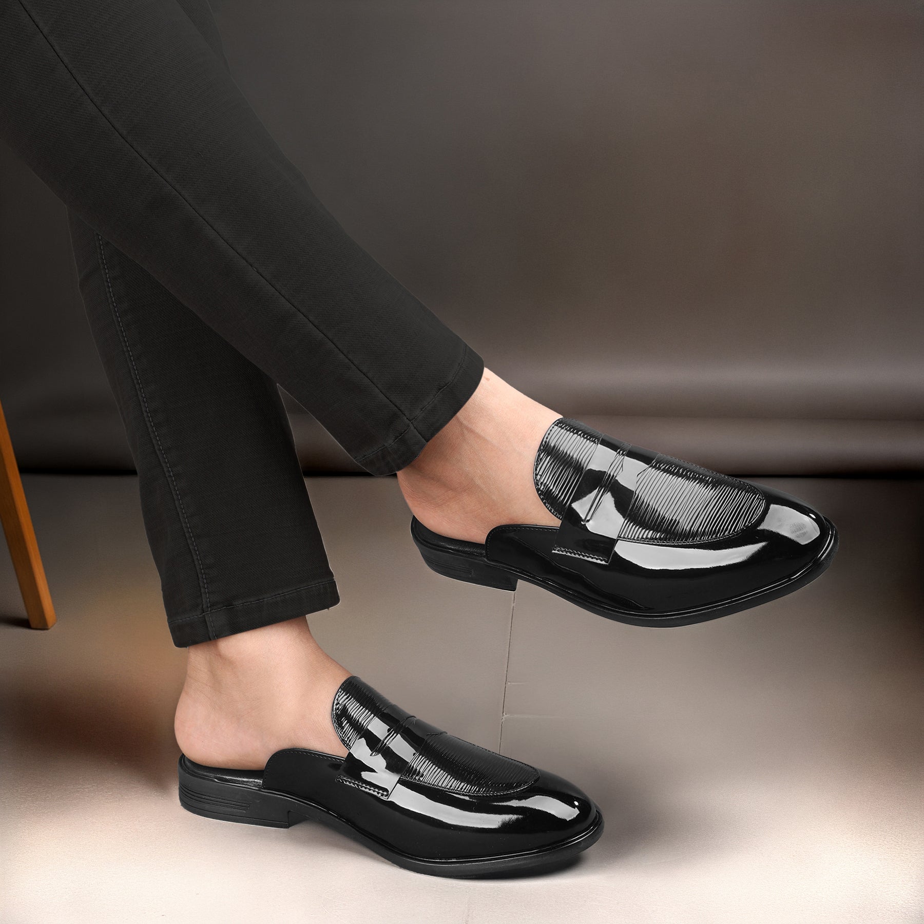 BAXXICO Luxury Patent Slip On Mule for Men