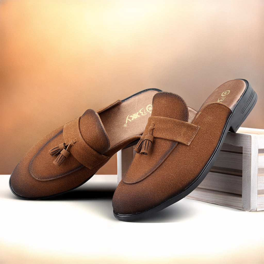 BAXXICO Mens Designer Suede Tassel Mule Loafers Classic Elegance