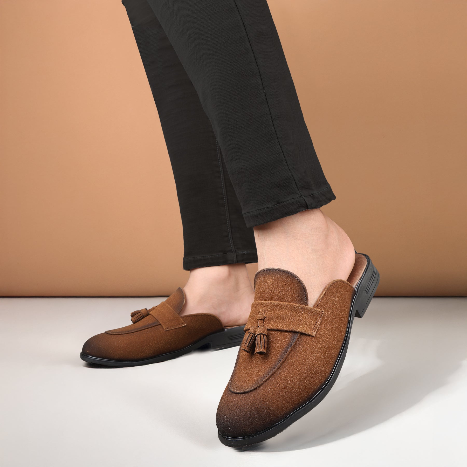 BAXXICO Mens Designer Suede Tassel Mule Loafers Classic Elegance