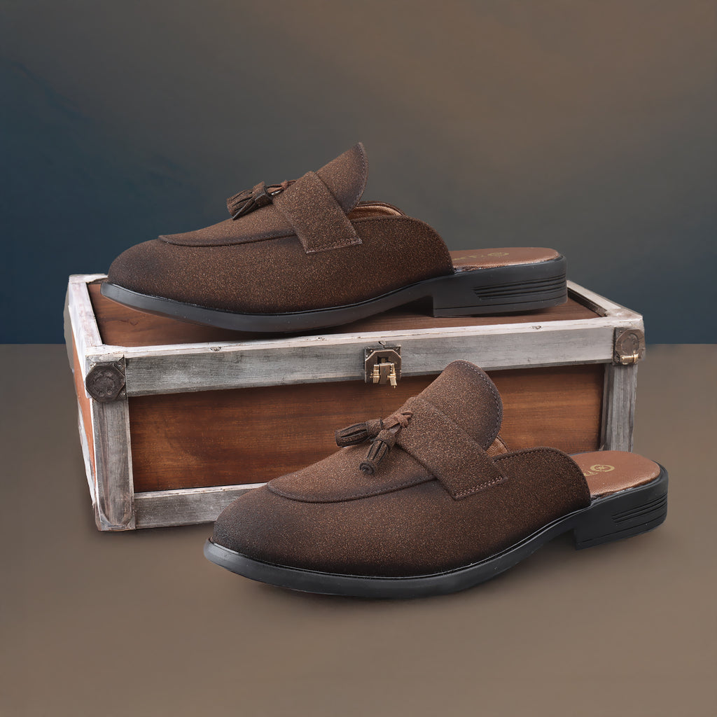 BAXXICO Mens Designer Suede Tassel Mule Loafers Classic Elegance