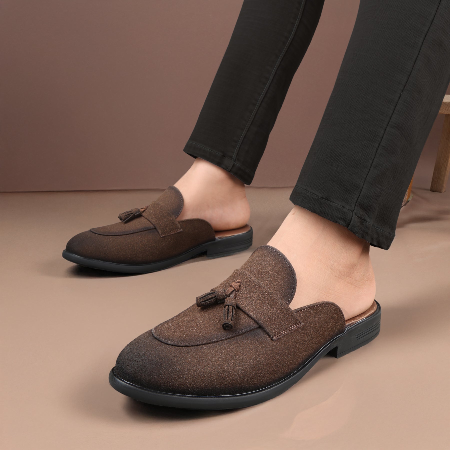 BAXXICO Mens Designer Suede Tassel Mule Loafers Classic Elegance