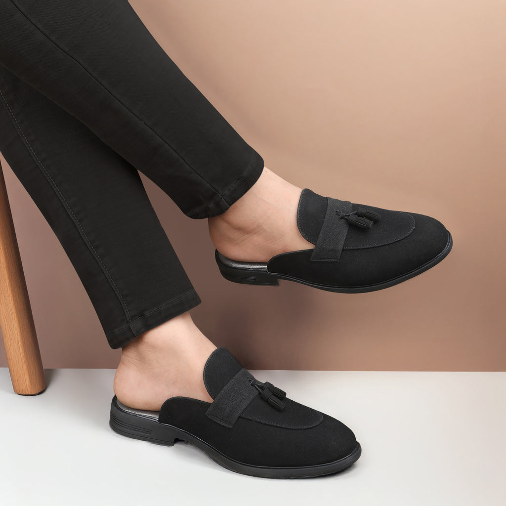 BAXXICO Mens Designer Suede Tassel Mule Loafers Classic Elegance