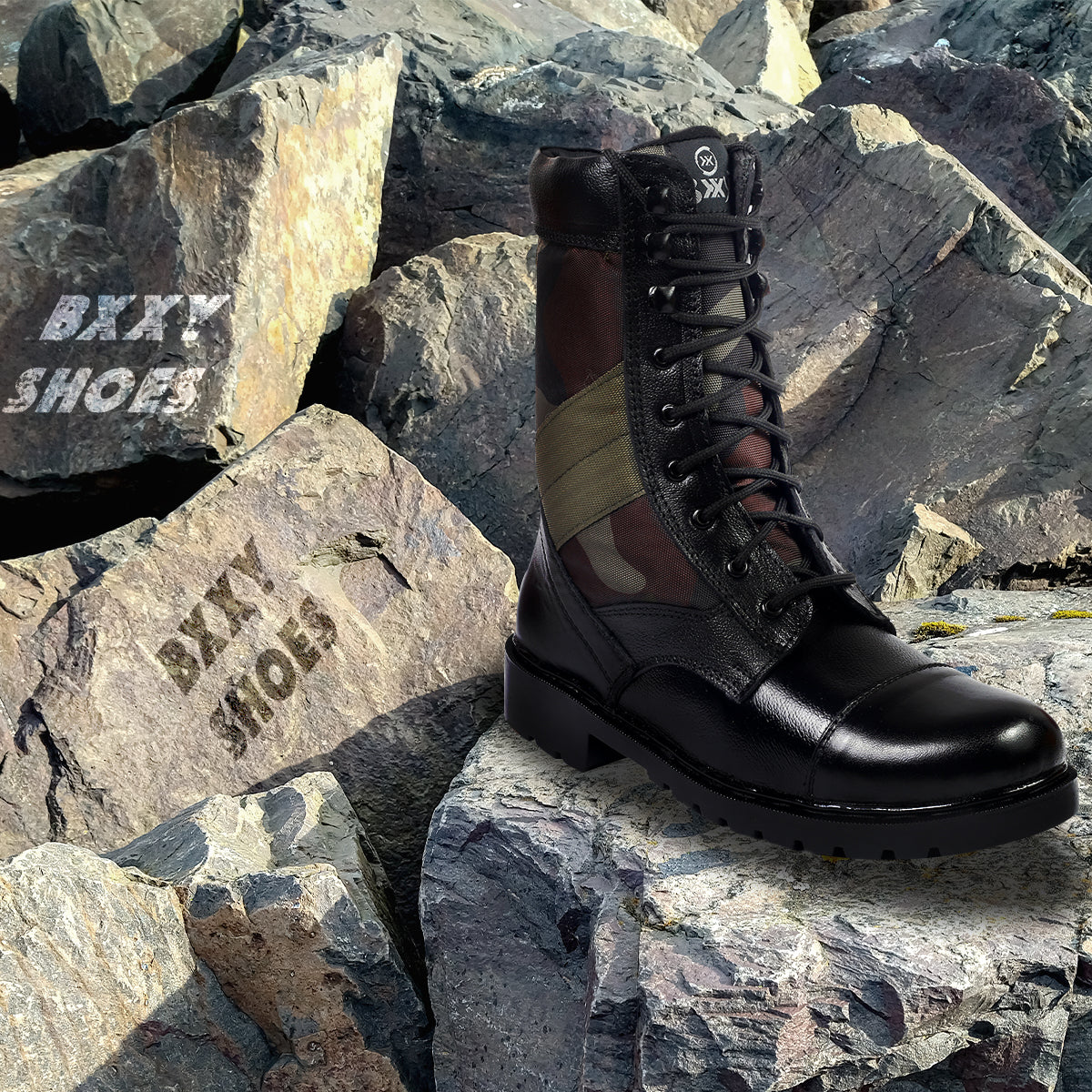 BAXXICO Mens Pure Vegan Leather High Ankle Army Boots