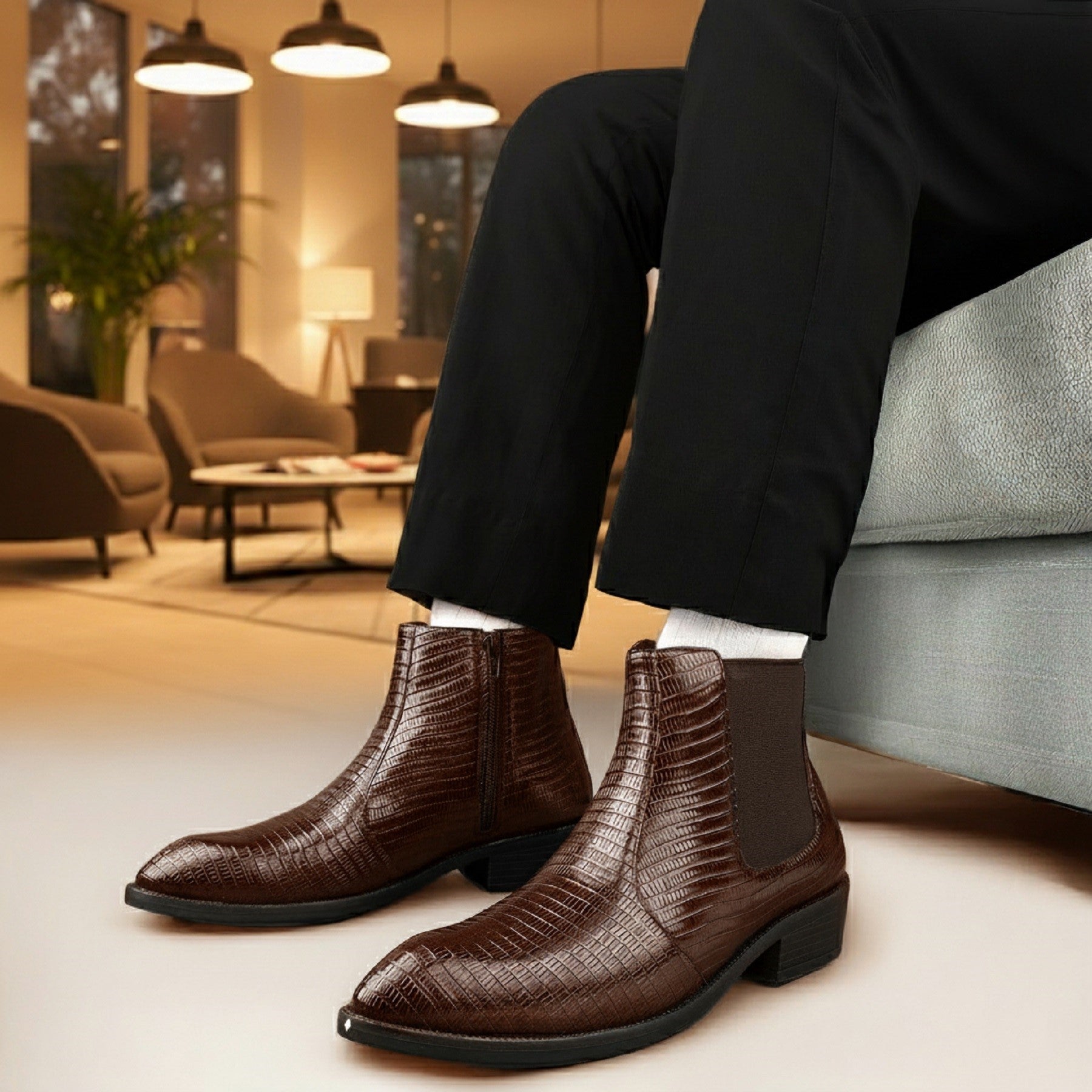 BAXXICO Mens Signature Black Patterned Vegan Leather Boot Dress to Impress
