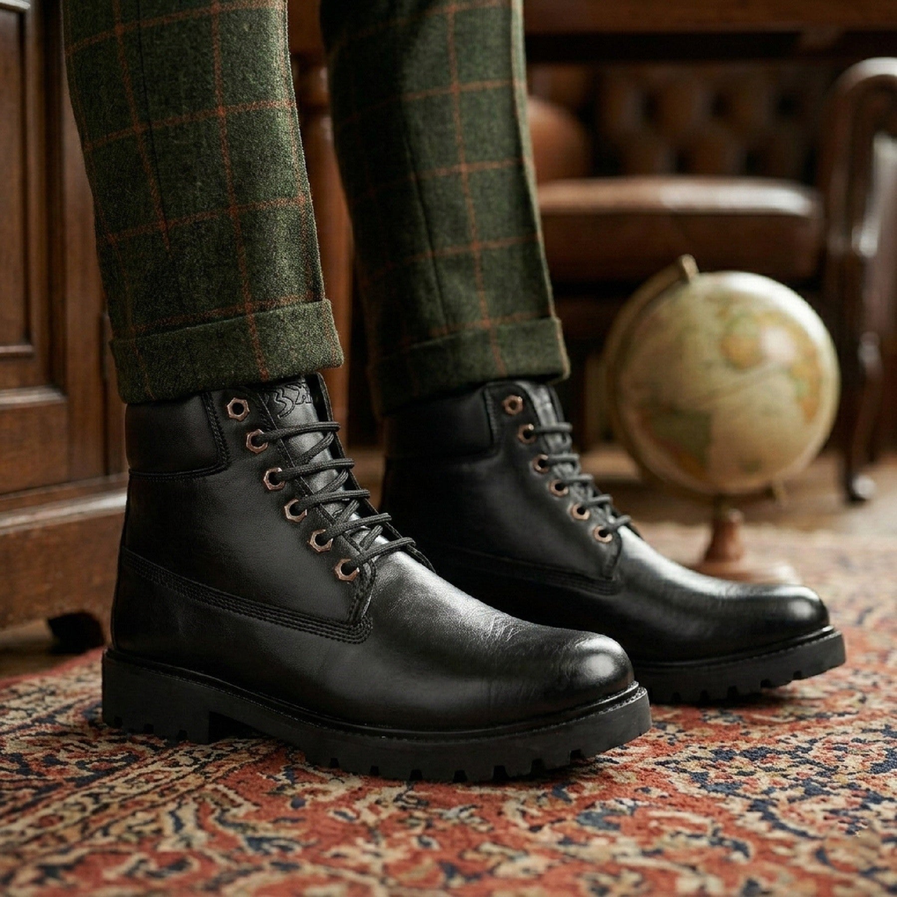 Baxxico Faux Vegan Leather Chelsea Ankle Lace up Boots for Men