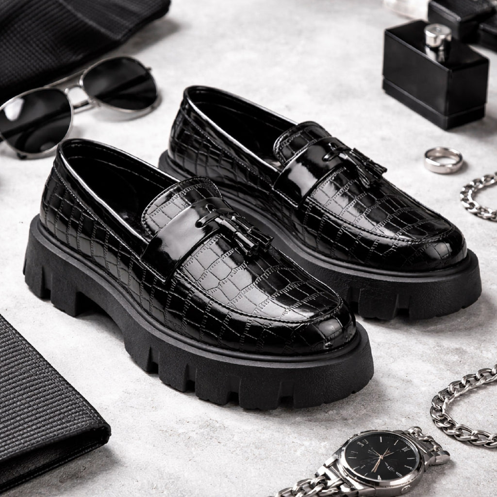 Baxxico Premium Patent Vegan Tassel Slip ons for Men