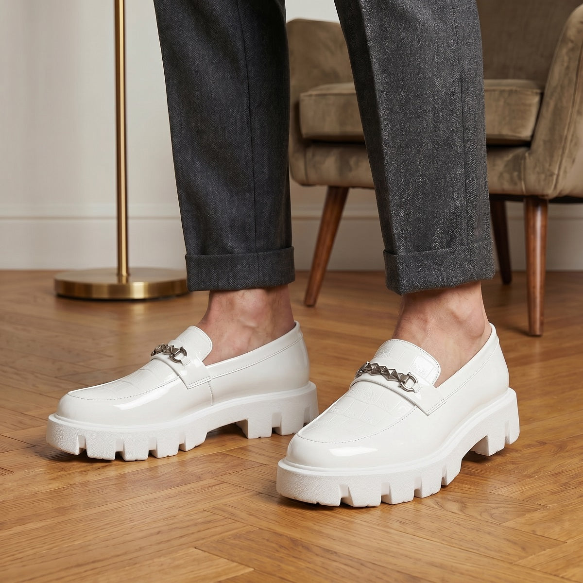 Baxxico Premium Patent Vegan Buckle Slip ons for Men