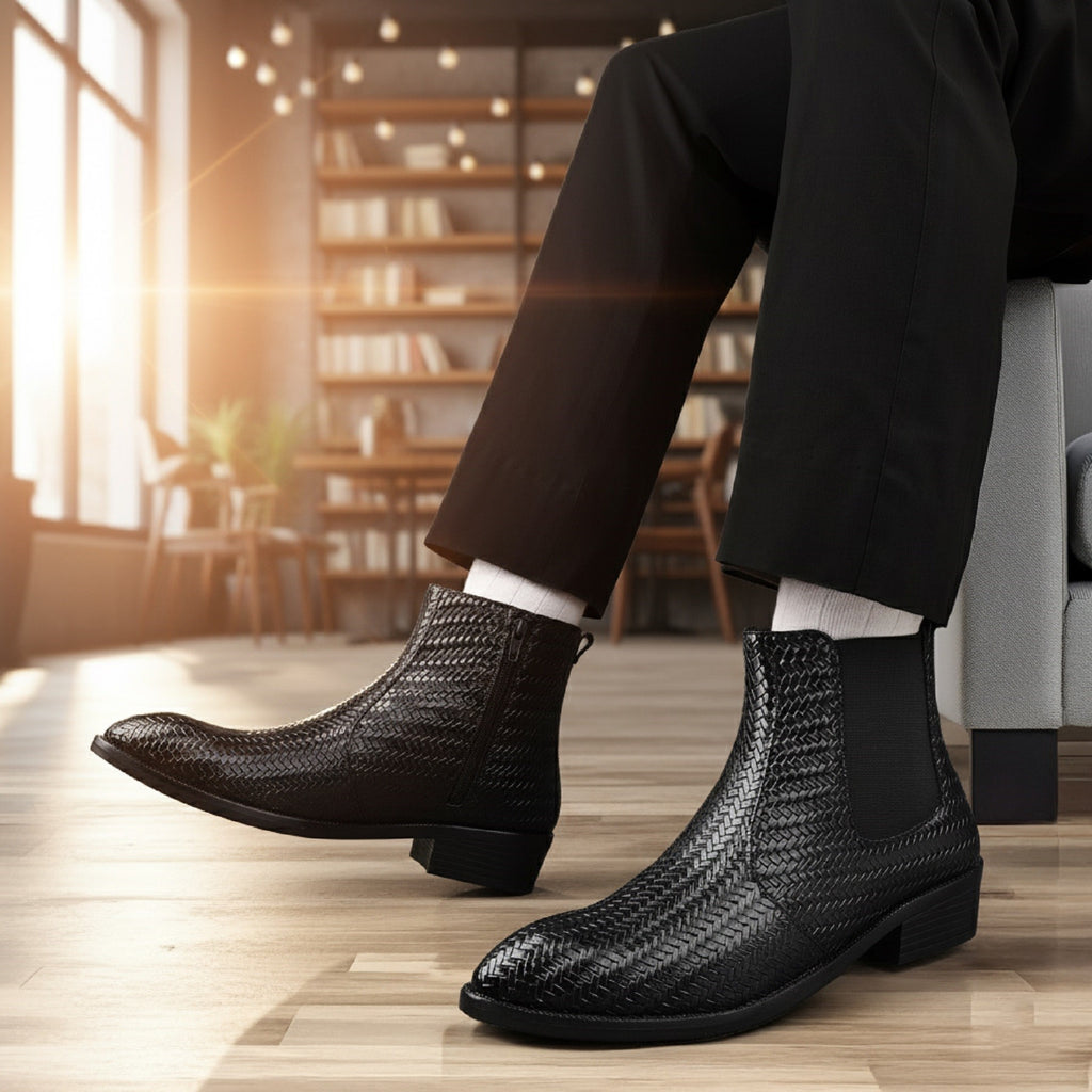BAXXICO Woven Leather Height Enhancing Formal Shoes